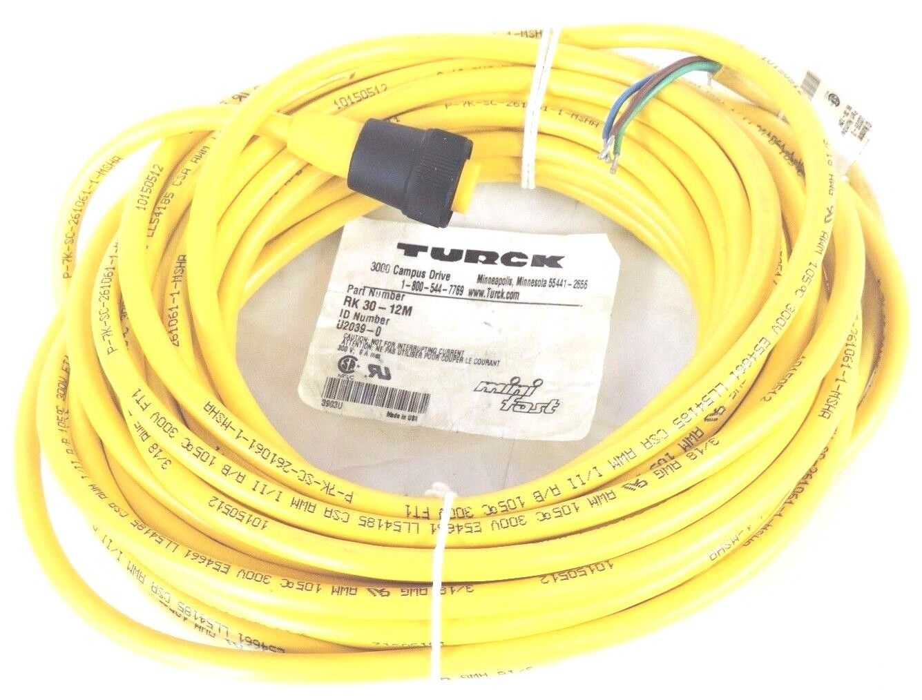 NEW TURCK RK 30-12M CORDSET RK30-12M ID NUMBER: U2039-0