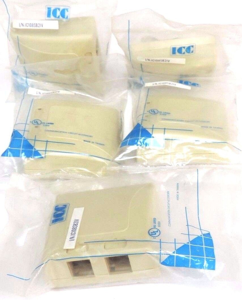 LOT OF 5 NEW ICC IC108SB2IV SURFACE MOUNT BOXES ELITE 2-PORT IVORY