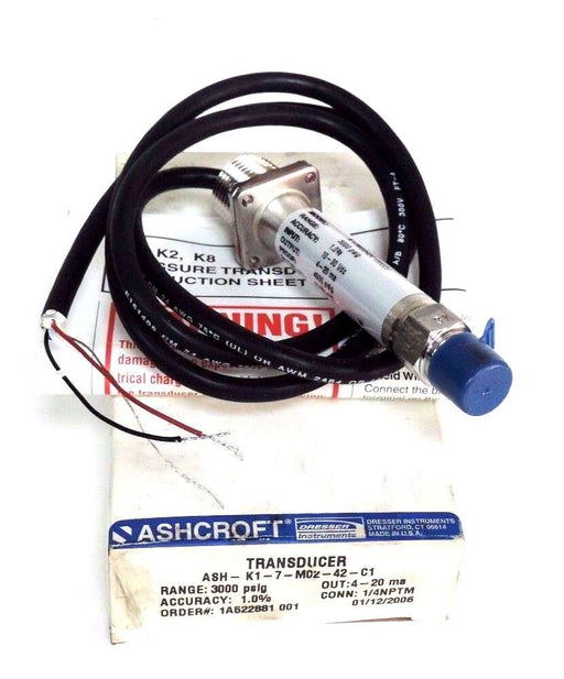 NIB ASHCROFT ASH-K1-7-M02-42-C1 TRANSDUCER 3000PSIG, 4-20MA, 1/4'' NPTM, 1.0%