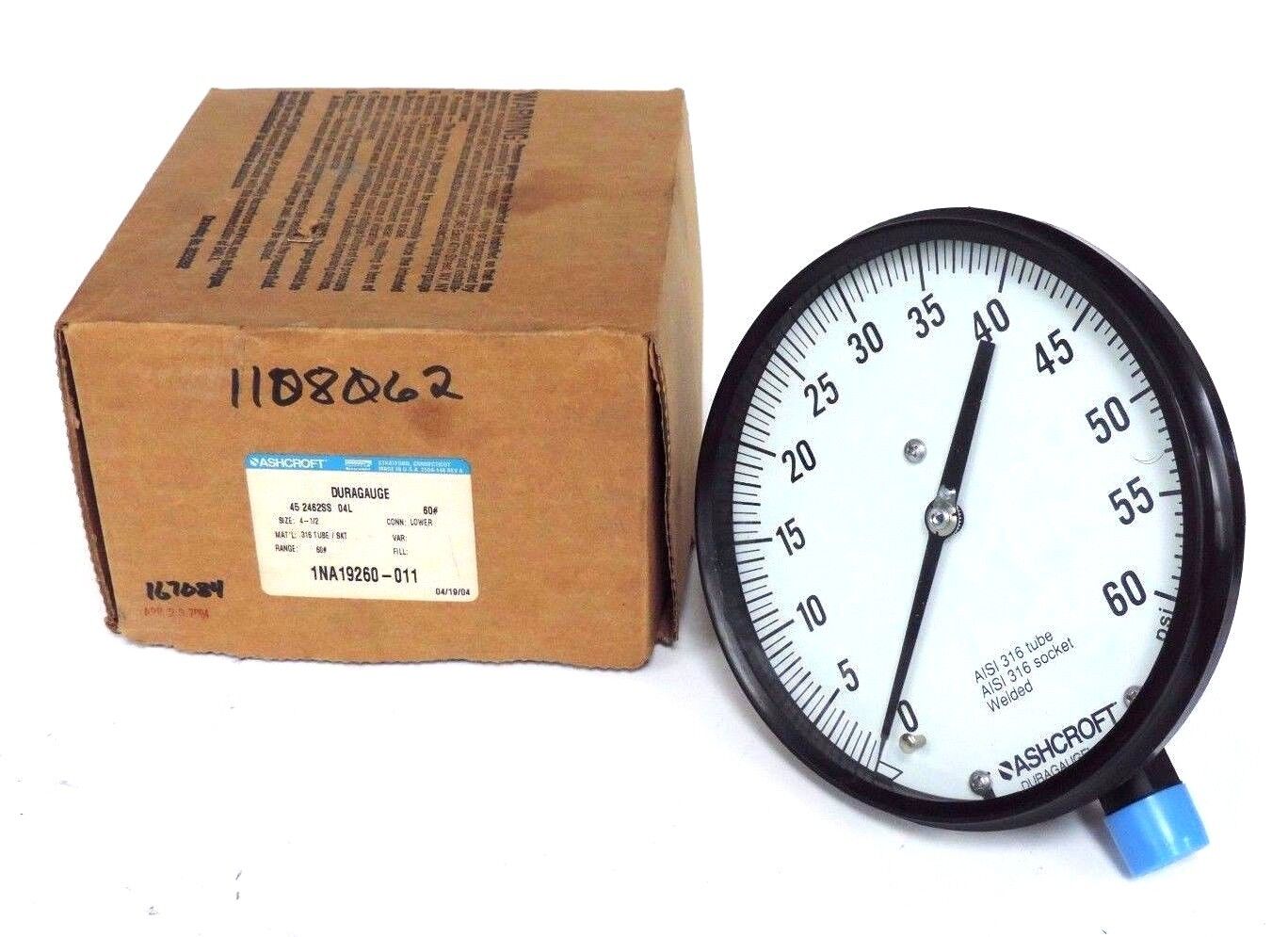 NIB ASHCROFT 45-2462-SS-04L-60 DURAGAUGE 4-1/2'', 1NA19260-011, 452462SS04L60