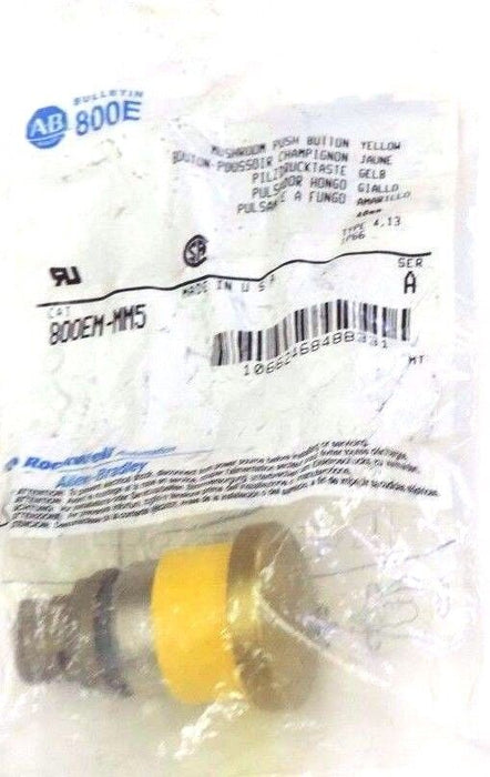 NEW ALLEN BRADLEY 800EM-MM5 MUSHROOM PUSH BUTTON YELLOW, 800EMMM5 SER. A