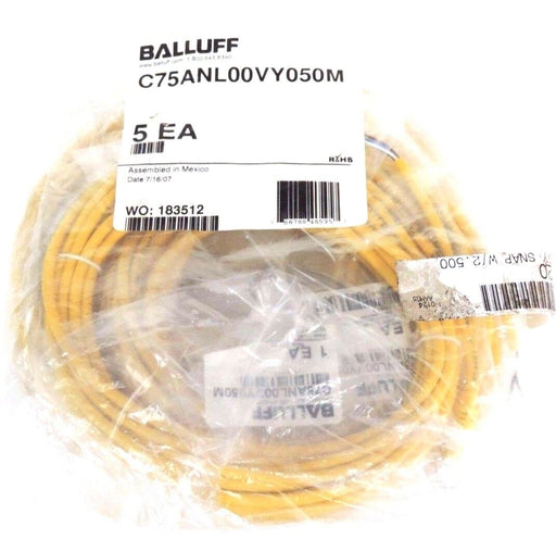 LOT OF 5 NEW BALLUFF C75ANL00VY050M STRAIGHT CABLE QD CONNECTORS