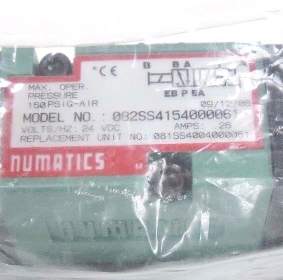 NEW NUMATICS 082SS4154000061 VALVE 24VDC, AMPS: .26 W/ 225-239B
