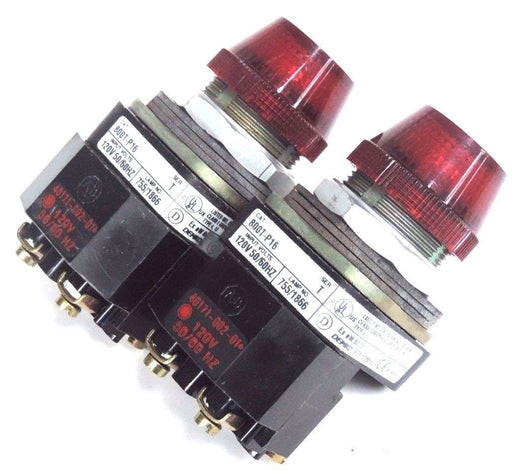 LOT OF 2 ALLEN BRADLEY 800T-P16 PILOT LIGHT RED W/ 40171-002-01 120V COILS