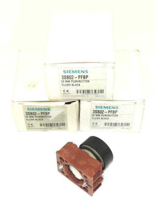 LOT OF 3 NIB SIEMENS 3SB02-PFBP FLUSH BLACK PUSHBUTTONS 22MM 3SB02PFBP