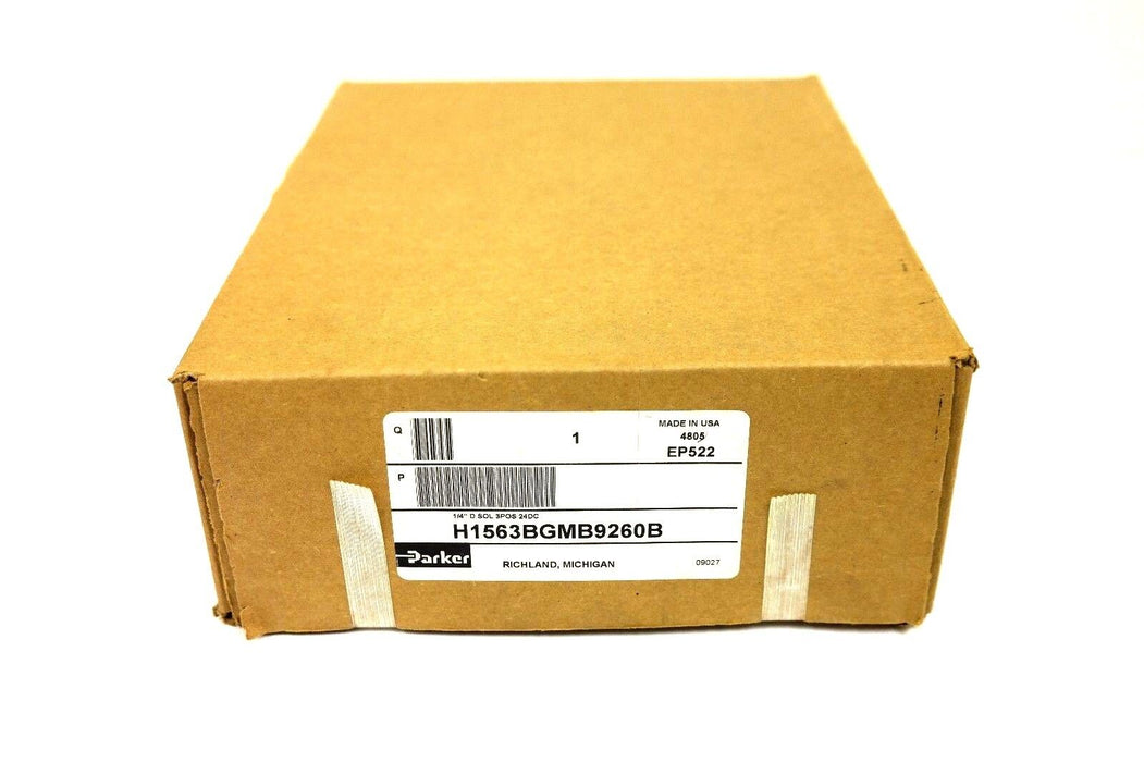 NIB PARKER H1563BGMB9260B PNEUMATIC VALVE 1/4" D SOL 3POS 24VDC PS4038260P