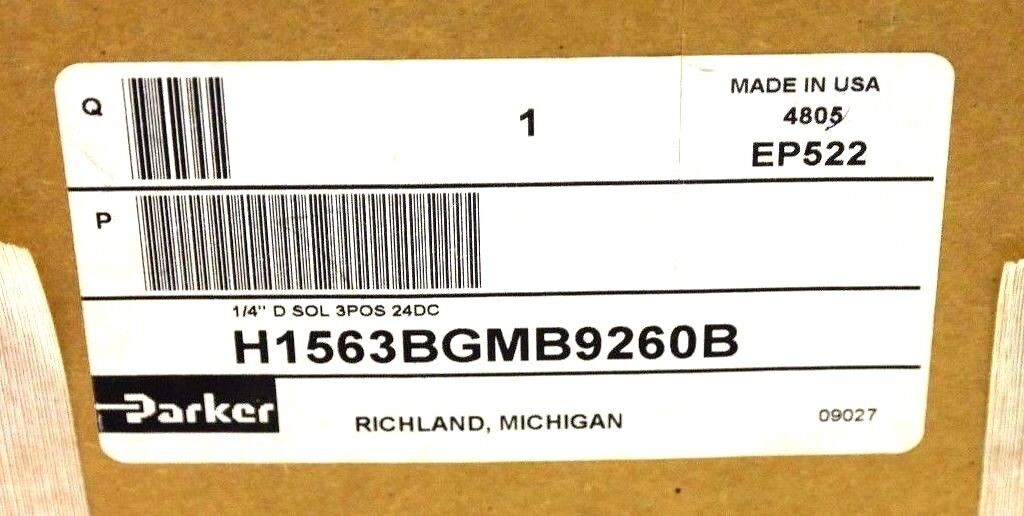 NIB PARKER H1563BGMB9260B PNEUMATIC VALVE 1/4" D SOL 3POS 24VDC PS4038260P