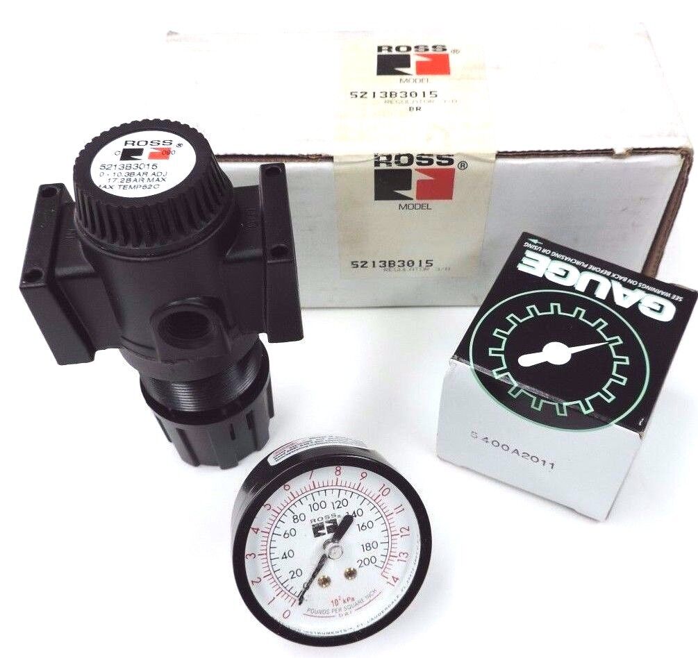 NIB ROSS 5213B3015 REG. 3/8 PIST TYPE 0-150PSI W/ 5400A2011 1/4 PRESSURE GAUGE
