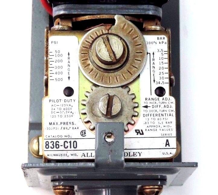 ALLEN BRADLEY 836-C10 SER. A PRESSURE CONTROL SWITCH 1300PSI MAX, 836C10