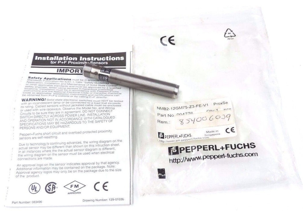 NEW PEPPERL+FUCHS NMB2-12GM75-Z3-FE-V1 PROX. SENSOR NMB212GM75Z3FEV1, P/N 094776