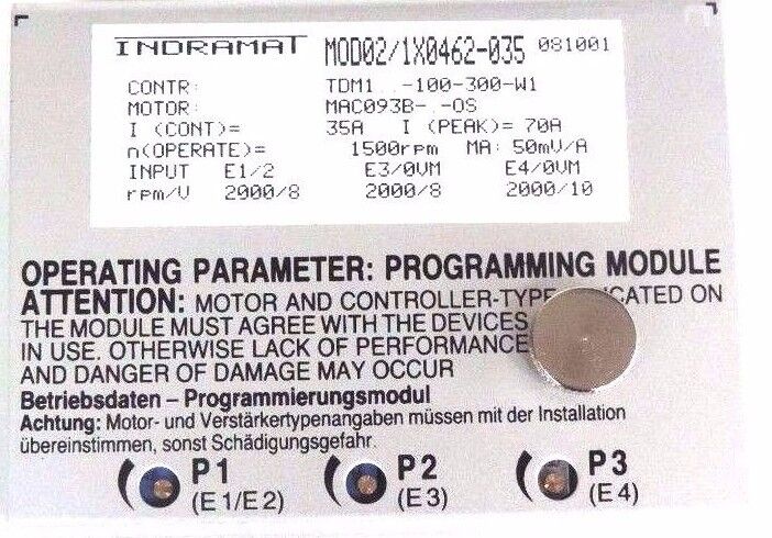 NEW INDRAMAT MOD02/1X0462-035 MODULE 1500RPM, 50MV/A, MOD021X0462035
