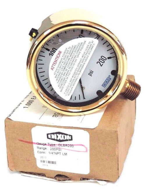 NIB DIXON GLBR200 GAUGE RANGE: 200PSI CONN: 1/4'' NPT LM, 2-1/2'' BRASS