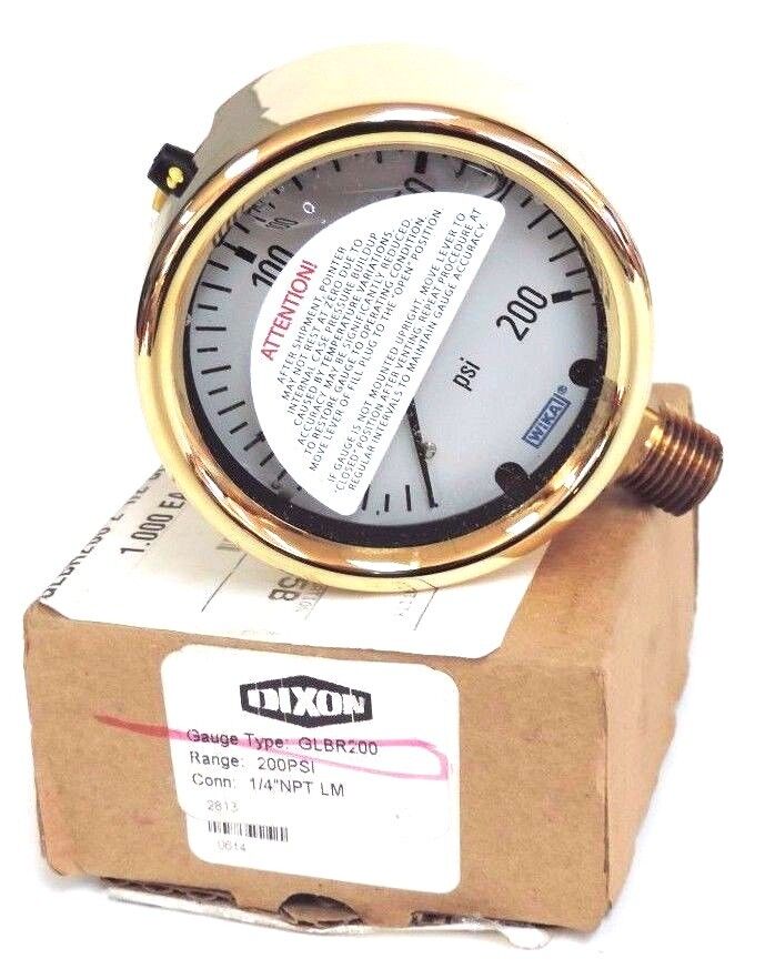 NIB DIXON GLBR200 GAUGE RANGE: 200PSI CONN: 1/4'' NPT LM, 2-1/2'' BRASS