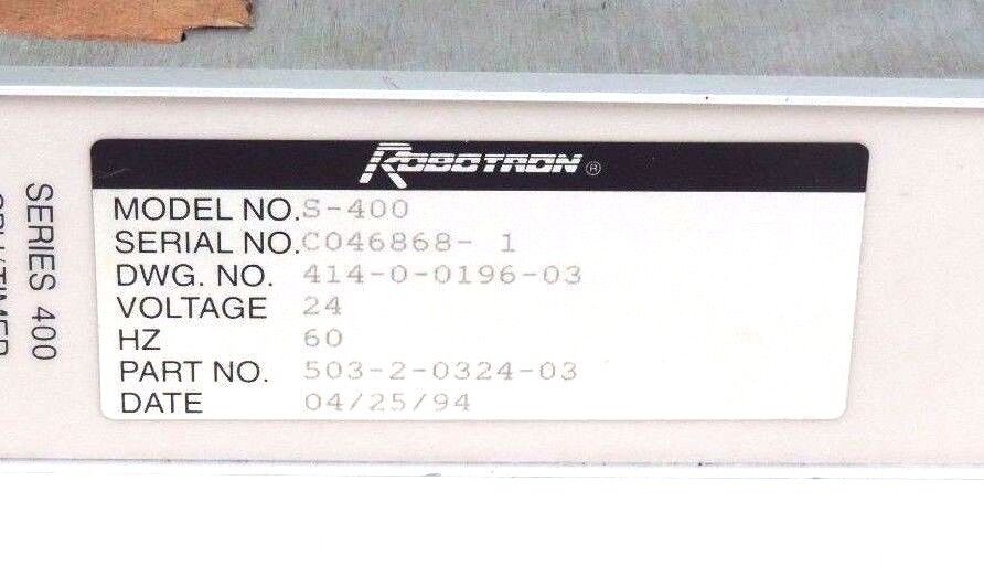 ROBOTRON 503-2-0324-03 MODEL S-400 CPU/TIMER MODULE 24V, 60HZ, 5032032403