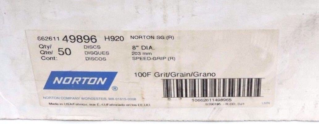 NIB NORTON NORTON 66261149896 DISCS 8'' DIA. 100F GRIT 662611 49896 H920 QTY: 50