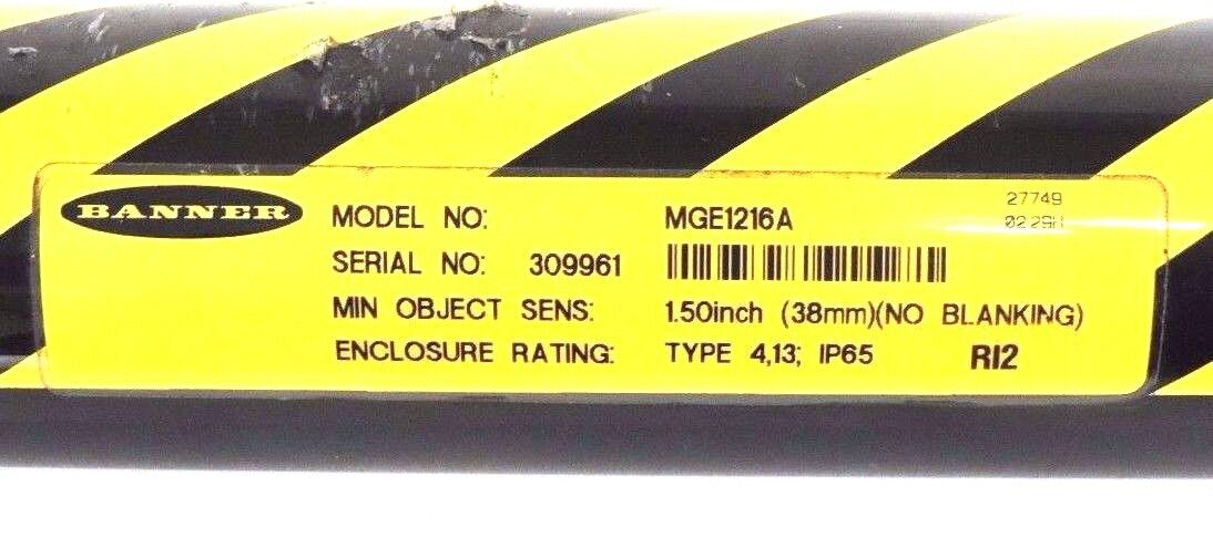 BANNER MGE1216A LIGHT CURTAIN EMITTER GUARD 27749, 38MM