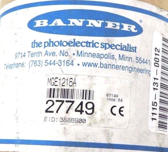 BANNER MGE1216A LIGHT CURTAIN EMITTER GUARD 27749, 38MM