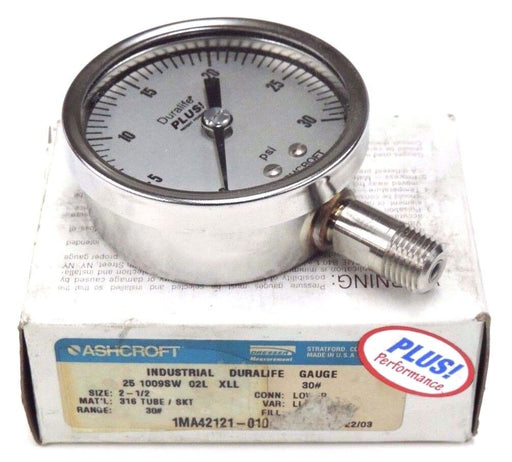 NIB ASHCROFT 1MA42121-010 DURALIFE GAUGE 2-1/2'', 25 1009SW 02L XLL, 1MA42121010