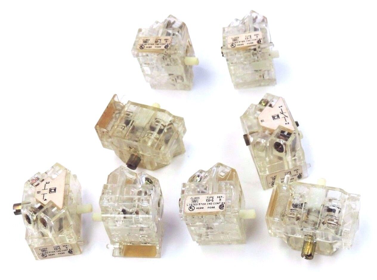 LOT OF 8 SQUARE D PUSHBUTTON CONTACTS 9001-KA3, 9001-KA5, 9001-KA6 SER. H