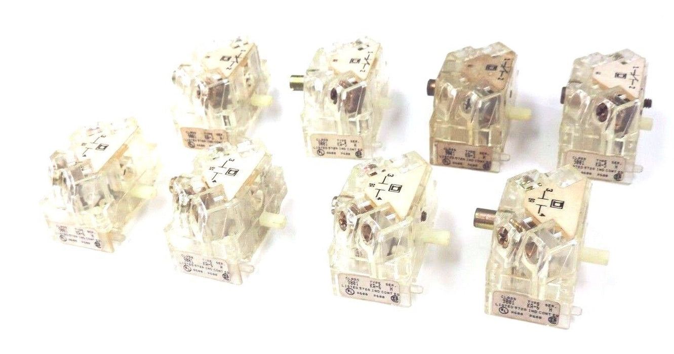 LOT OF 8 SQUARE D PUSHBUTTON CONTACTS 9001-KA3, 9001-KA5, 9001-KA6 SER. H