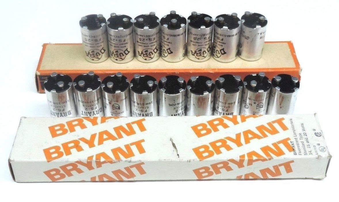 LOT OF 9 BRYANT FS-2 FLUORESCENT LAMPSTARTERS,  LOT OF 7 DURA FS-25 LAMPSTARTERS