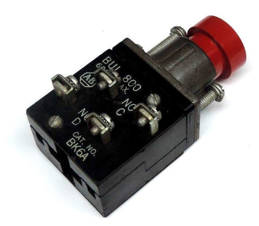 ALLEN BRADLEY 800-BK6A PUSHBUTTON EXTENDED HEAD RED 1NO/1NC 800BK6A, 600V MAX.