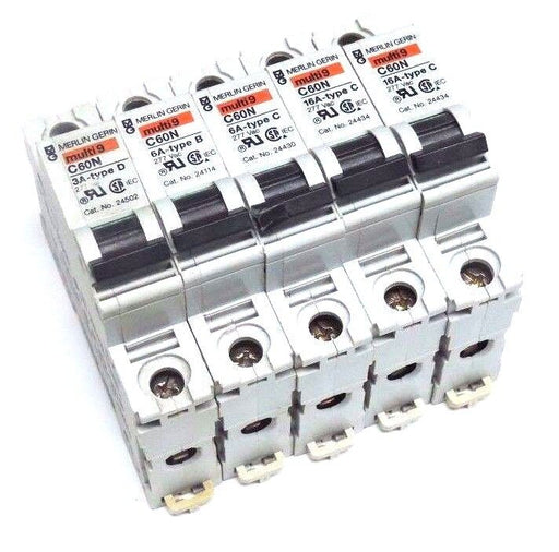 LOT OF 5 MERLIN GERIN 24502, 24114, 24430, 24434 MULTI 9 CIRCUIT BREAKERS