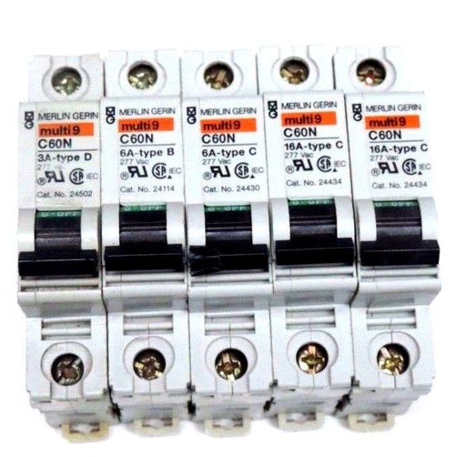 LOT OF 5 MERLIN GERIN 24502, 24114, 24430, 24434 MULTI 9 CIRCUIT BREAKERS