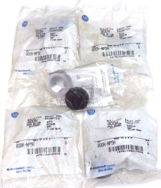 LOT OF 5 NEW ALLEN BRADLEY 800H-NP5H BOOTS AND ADAPTERS 800HNP5H, SER. A, BLACK