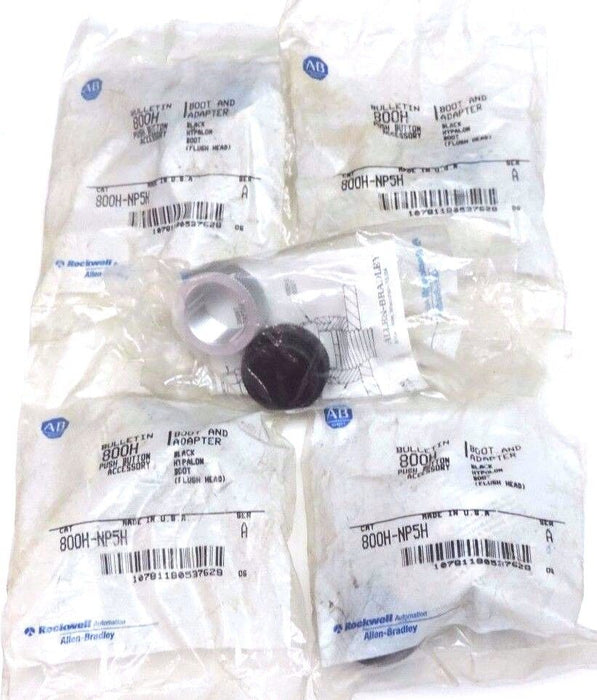 LOT OF 5 NEW ALLEN BRADLEY 800H-NP5H BOOTS AND ADAPTERS 800HNP5H, SER. A, BLACK