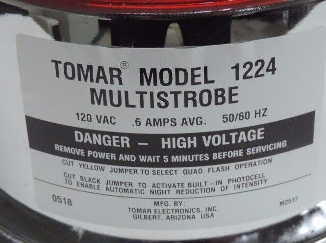 NIB TOMAR MODEL 1224 MULTISTROBE RED BEACON LIGHT 120VAC .6AMPS 1224-120-PSA