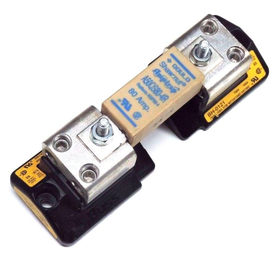 GOULD SHAWMUT A50QS80-4R AMPTRAP FUSE W/ (2) BUSSMANN BH-0121 MODULAR FUSEBLOCKS