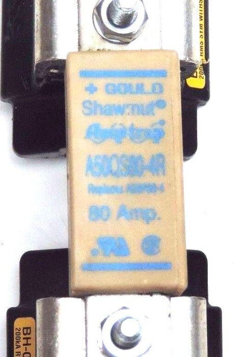 GOULD SHAWMUT A50QS80-4R AMPTRAP FUSE W/ (2) BUSSMANN BH-0121 MODULAR FUSEBLOCKS