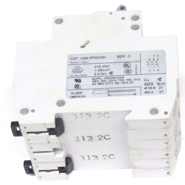 ALLEN BRADLEY 1492-SP3C020 SUPPLEMENTARY PROTECTOR 1492SP3C020, SER. C