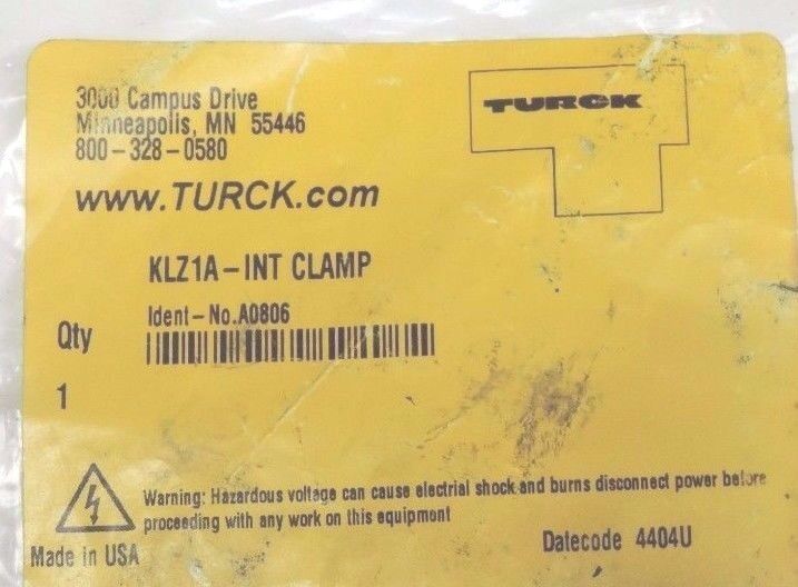 LOT OF 2 NIB TURCK KLZ4-INT CLAMPS IDENT. NO. A0806 KLZ4INT