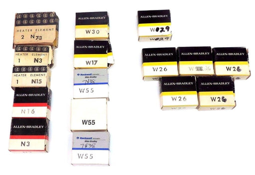 LOT OF 16 ALLEN BRADLEY HEATER ELEMENTS W30, W17, W55, W29, W26, N3, N15, N16,17