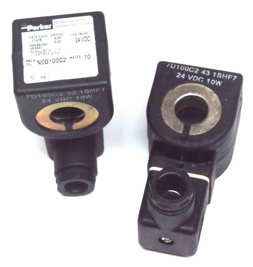LOT OF 2 PARKER 7133KBN1LVJ1 SOLENOID VALVE COILS W/ CONNECTOR 7D100C2, 24VDC