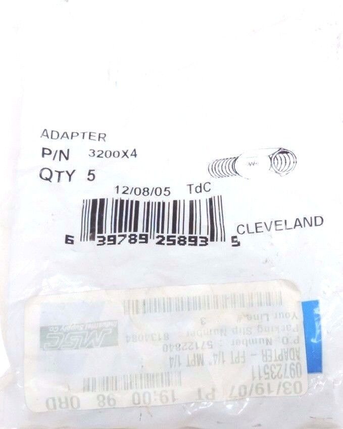 BAG OF 5 NEW EATON 3200X4 ADAPTERS - FPT 1/4'' MPT 1/4''