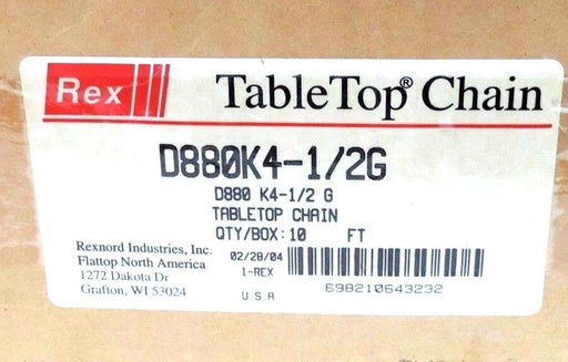 NIB REXNORD D880K4-1/2G TABLE TOP CHAIN 10FT LENGTH, 4.5" WIDTH, 1.5" PITCH