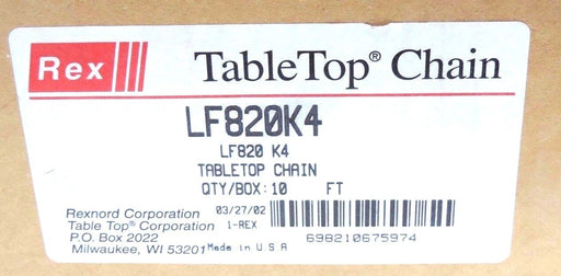 NIB REXNORD LF820K4 TABLE TOP CHAIN BROWN 5FT-3IN LENGTH 4" WIDTH 1.5" PITCH