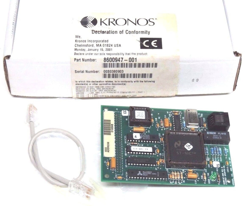 NIB KRONOS 8600947-001 ETHERNET BOARD KIT 6600187-999 REV. B, 8600947001