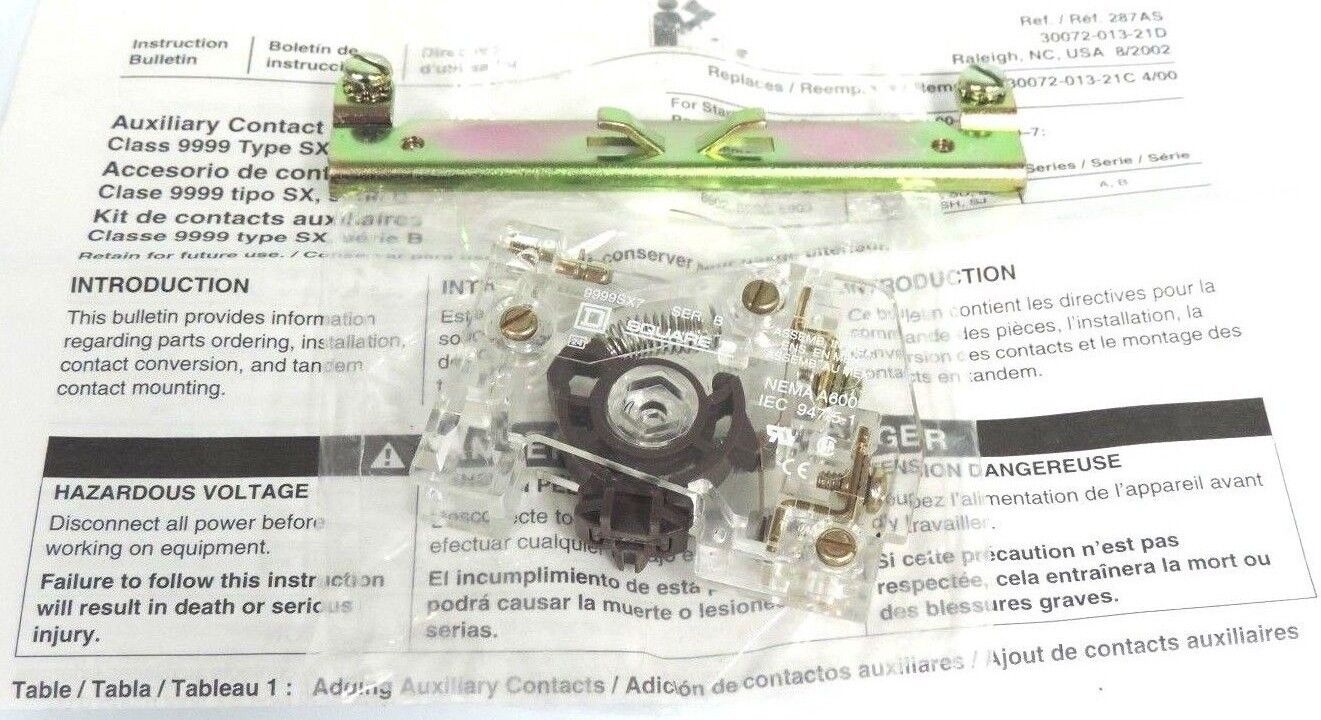 NEW SQUARED D 9999SX7 AUXILIARY CONTACT KIT 9999-SX-7 SER. B