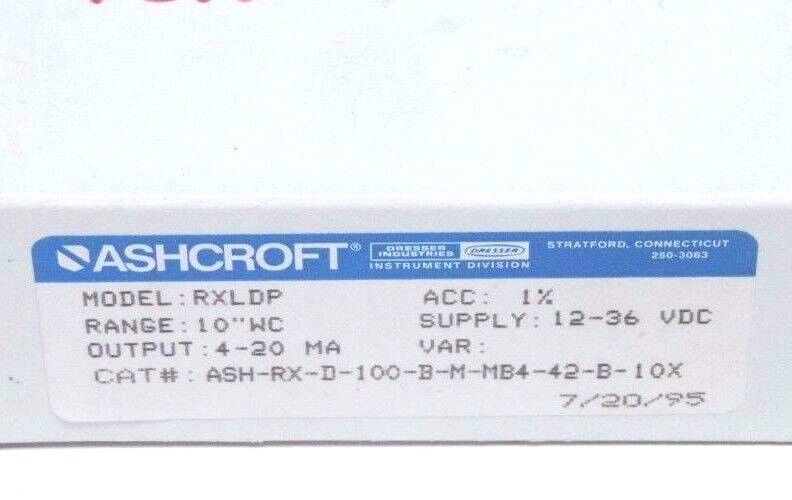 NIB ASHCROFT ASH-RX-D-100-B-M-MB4-42-B-10X PRESSURE TRANSMITTER RXLDP, 4/20MA