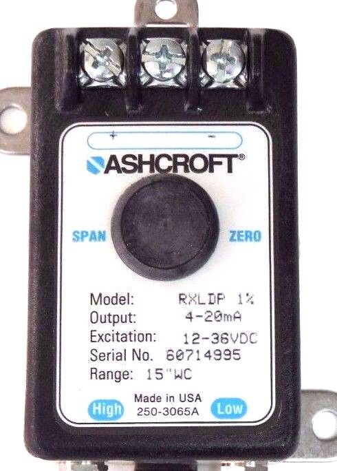 NIB ASHCROFT ASH-RX-D-100-B-M-MB4-42-B-10IW PRESSURE TRANSMITTER 4-20MA, RXLDP