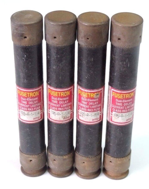 LOT OF 4 BUSSMANN FUSETRON FRS-R-1-1/4 FUSES 1.25AMP 600V CLASS RK5 TIME DELAY