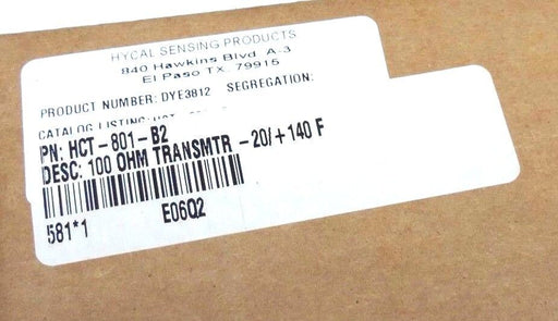 F/S HYCAL SENSING PRODUCTS CT-801-B RANGE -20/140 DEG.F, HCT-801-B2 TRANSMITTER