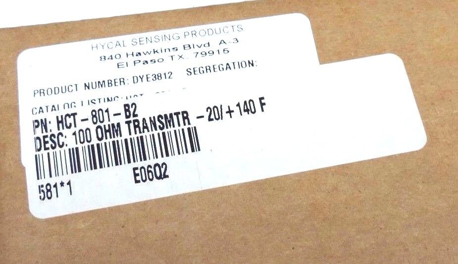 F/S HYCAL SENSING PRODUCTS CT-801-B RANGE -20/140 DEG.F, HCT-801-B2 TRANSMITTER