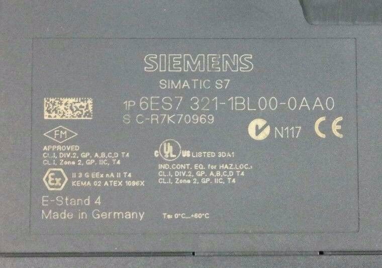 SIEMENS 6ES7 321-1BL00-0AA0 SIMATIC DIGITAL INPUT MODULE 24VDC, 32POINT