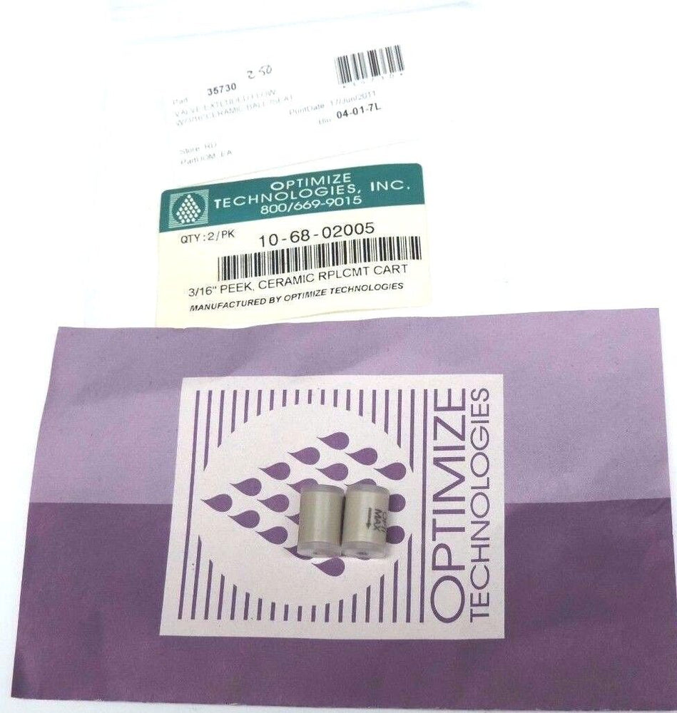 NEW OPTIMIZE TECHNOLOGIES 10-68-02005 3/16'' PEEK CERAMIC REPLACEMENT CARTRIDGES