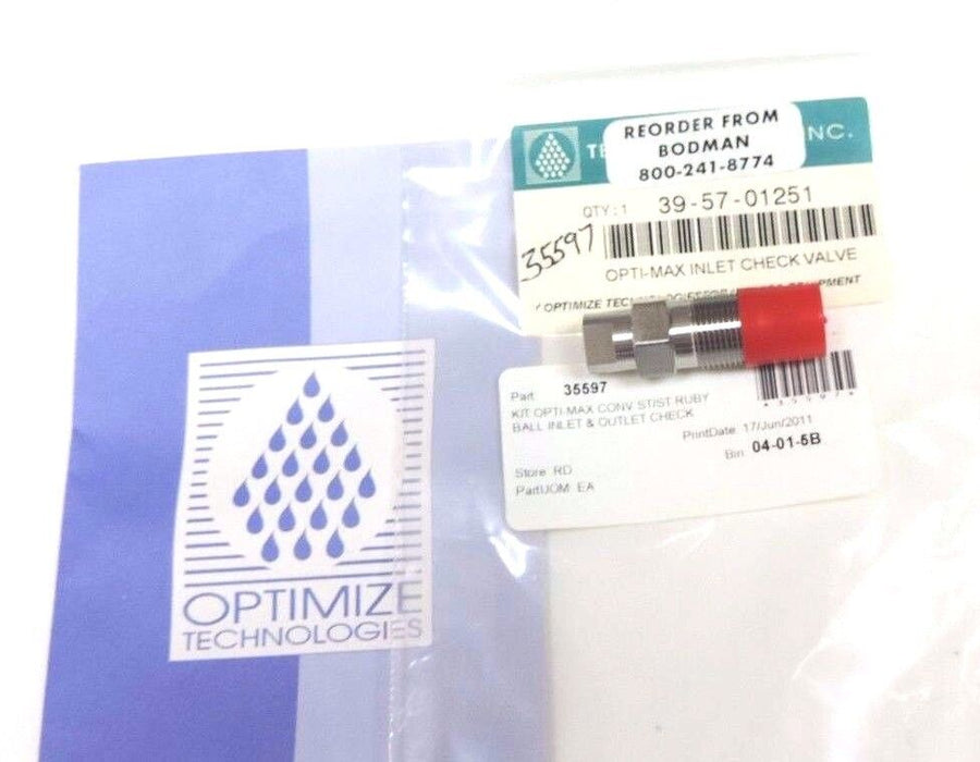 NEW OPTIMIZE TECHNOLOGIES 39-57-01251 OPTI-MAX INLET CHECK VALVE 1/8'' RUBY BALL